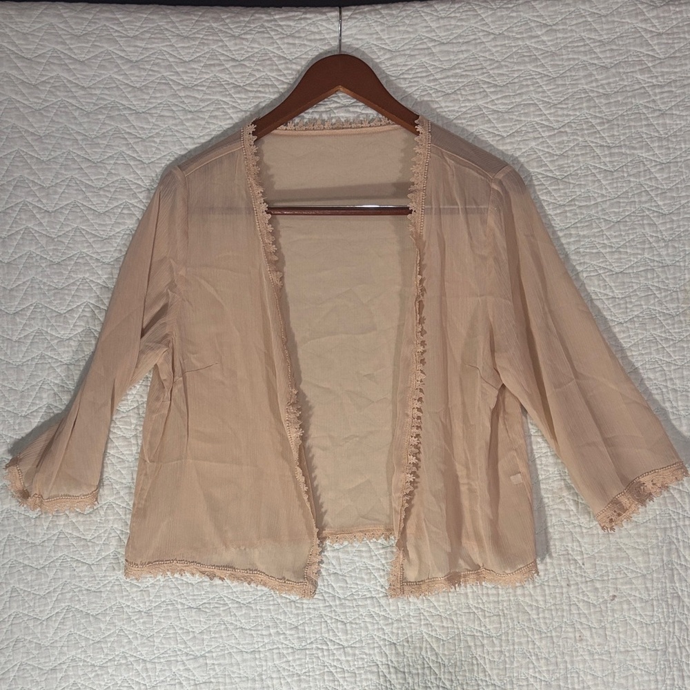 Sheer Tan Open-Front Cardigan Kimono - Picture 1 of 4